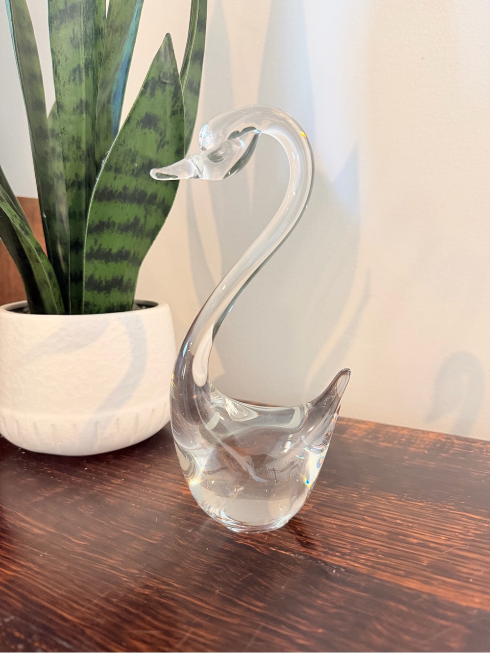 Clear Glass Swan Figurine - Elegant Home Art Decor Paperweight